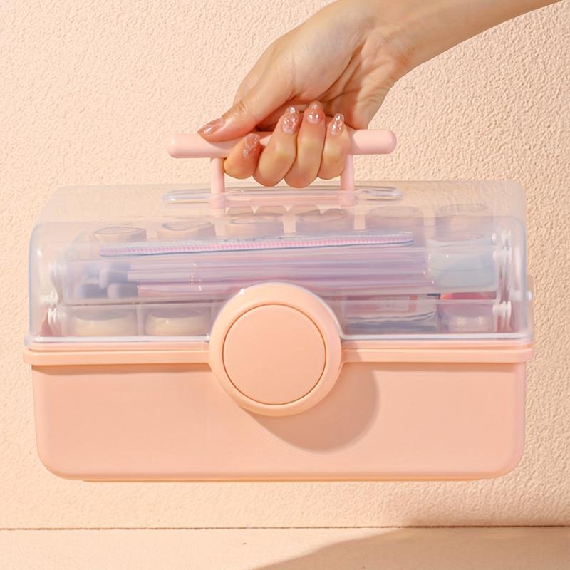 Large Pink Storage Box for Cosmetics and Nail Polish, Dust Proof