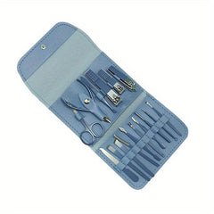 Manicure Set Nail Clipper with File Exfoliating Gift 16 Pc Set Green