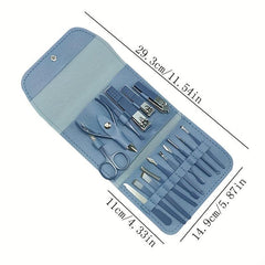 Manicure Set Nail Clipper with File Exfoliating Gift 16 Pc Set Green
