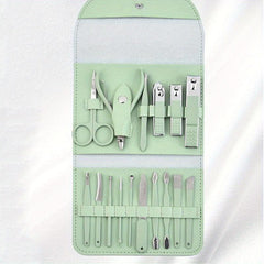 Manicure Set Nail Clipper with File Exfoliating Gift 16 Pc Set Green