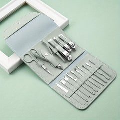 Manicure Set Nail Clipper with File Exfoliating Gift 16 Pc Set Green