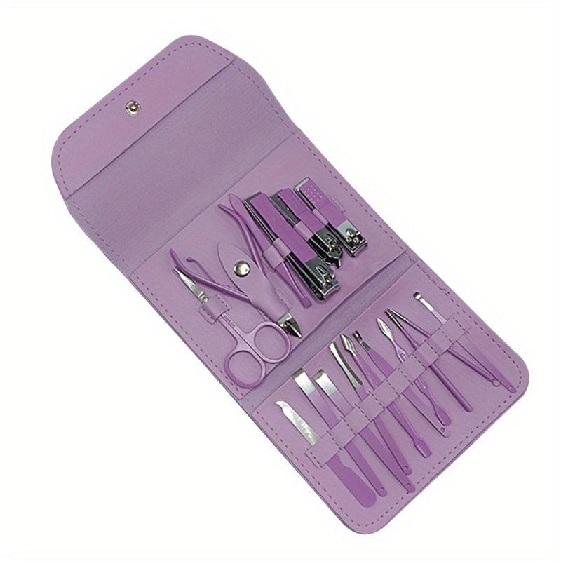 Manicure Set Nail Clipper with File Exfoliating Gift 16 Pc Set Green