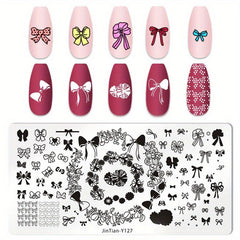 Stainless Steel Nail Stamping Plates Bowknot Plants Image Stamp Template Nails