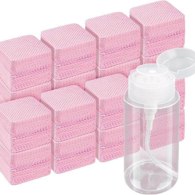 300 Pink Lint Nail Wipes Absorbent Soft Non Woven with Pump Dispenser