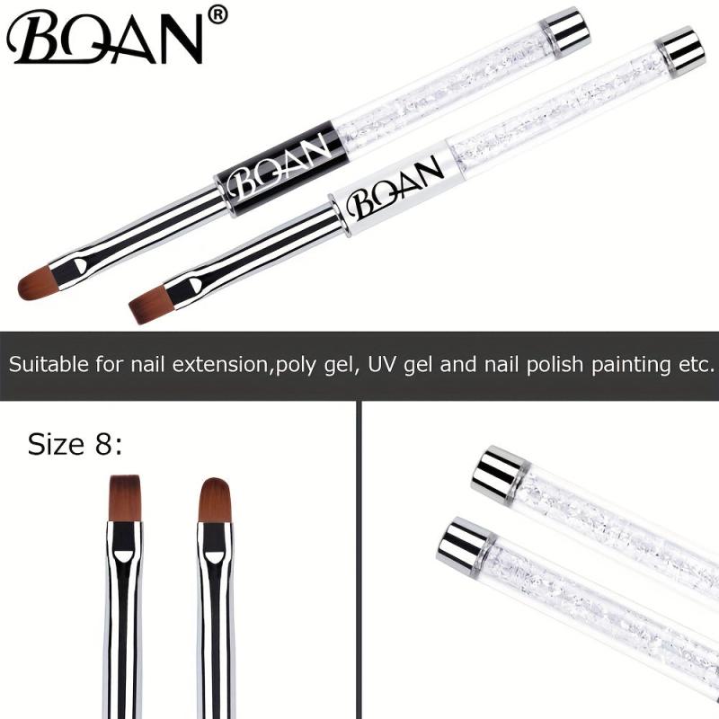 Gel Nail Art Brush Set with Rhinestone Handle Oval and Flat Brushes