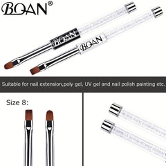 Gel Nail Art Brush Set with Rhinestone Handle Oval and Flat Brushes