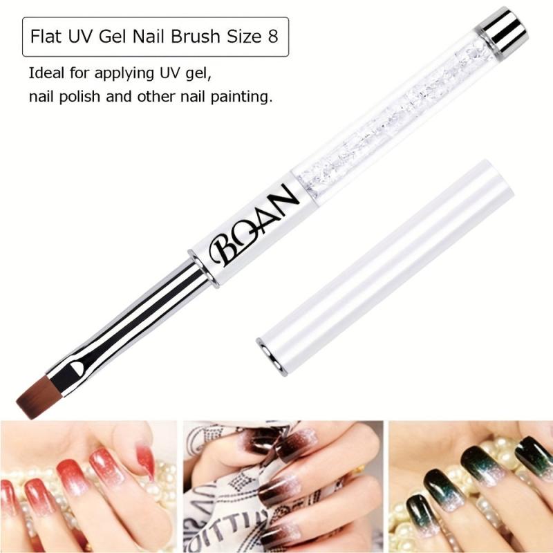 Gel Nail Art Brush Set with Rhinestone Handle Oval and Flat Brushes