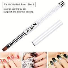 Gel Nail Art Brush Set with Rhinestone Handle Oval and Flat Brushes