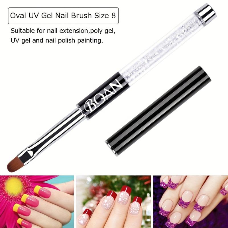 Gel Nail Art Brush Set with Rhinestone Handle Oval and Flat Brushes