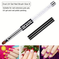 Gel Nail Art Brush Set with Rhinestone Handle Oval and Flat Brushes