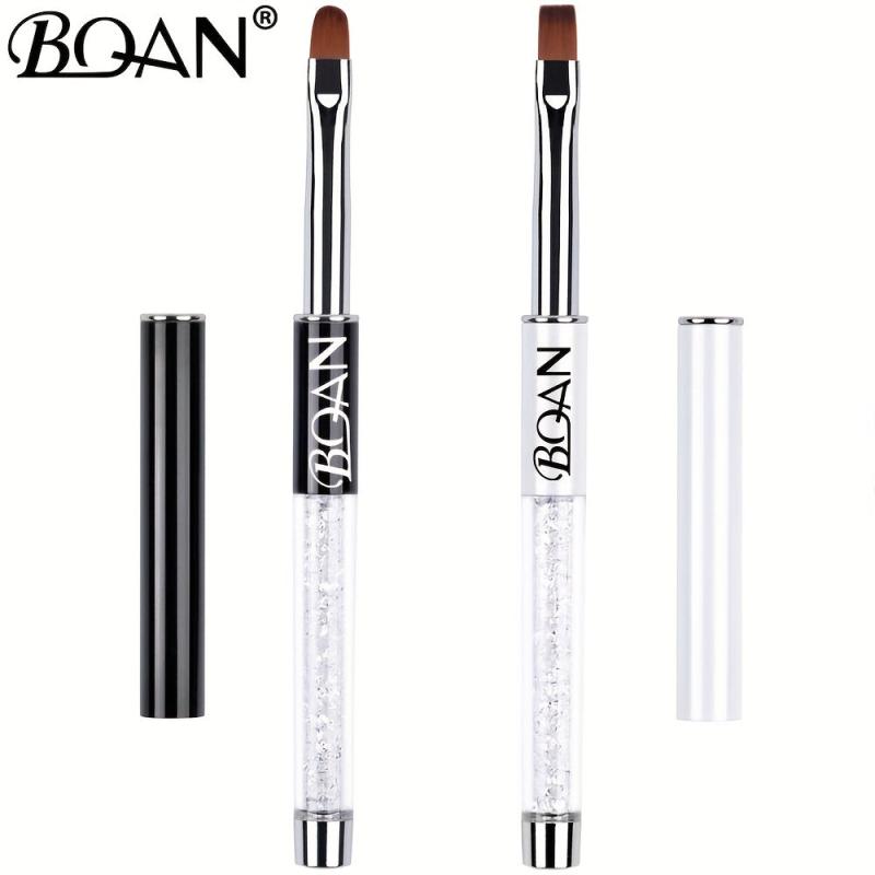 Gel Nail Art Brush Set with Rhinestone Handle Oval and Flat Brushes