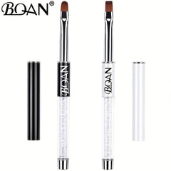 Gel Nail Art Brush Set with Rhinestone Handle Oval and Flat Brushes