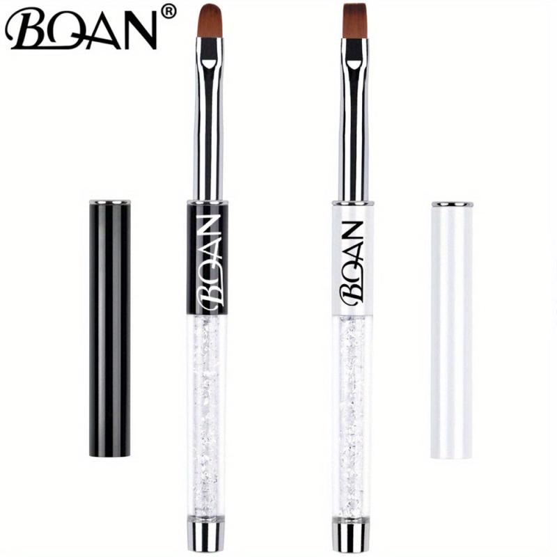 Gel Nail Art Brush Set with Rhinestone Handle Oval and Flat Brushes