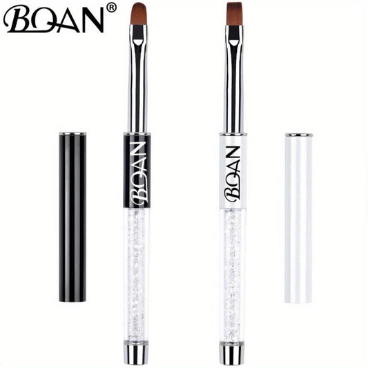 Gel Nail Art Brush Set with Rhinestone Handle Oval and Flat Brushes