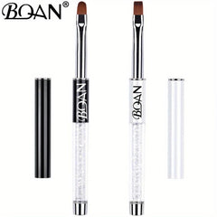 Gel Nail Art Brush Set with Rhinestone Handle Oval and Flat Brushes