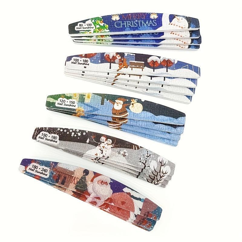 25 Pcs Christmas Printed Fingernail Files Double Sided Polishing Nail Art