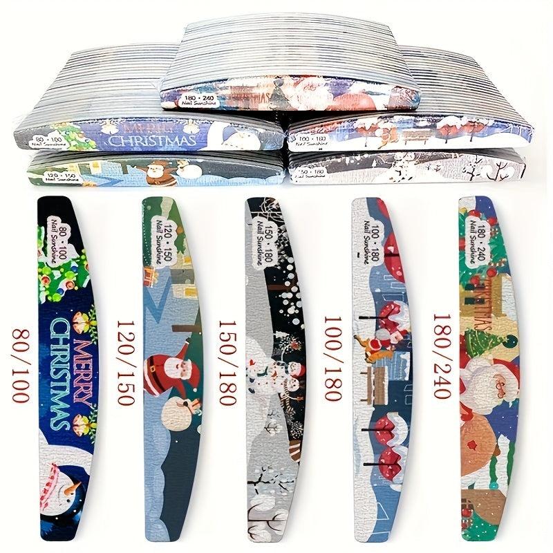25 Pcs Christmas Printed Fingernail Files Double Sided Polishing Nail Art