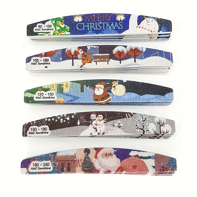 25 Pcs Christmas Printed Fingernail Files Double Sided Polishing Nail Art