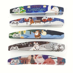 25 Pcs Christmas Printed Fingernail Files Double Sided Polishing Nail Art