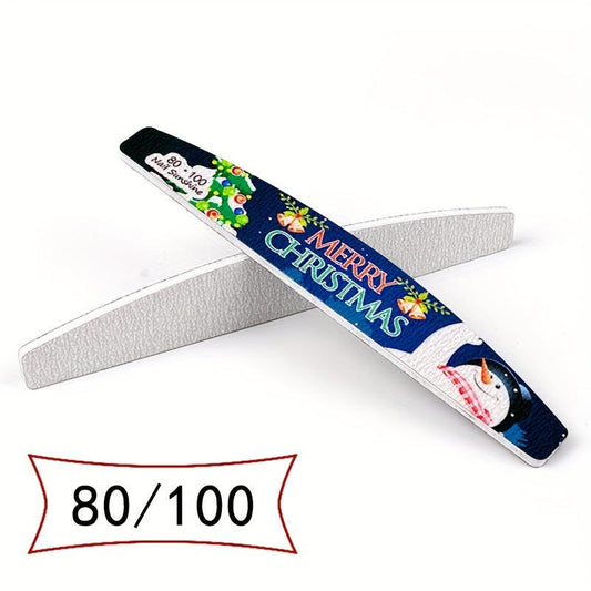 25 Pcs Christmas Printed Fingernail Files Double Sided Polishing Nail Art