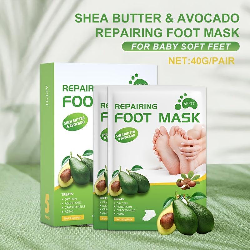 5 Pairs Shea Butter & Avocado Foot Mask with Niacinamide