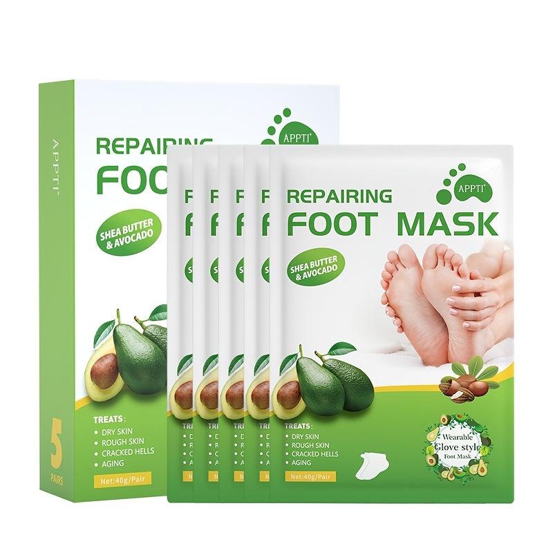 5 Pairs Shea Butter & Avocado Foot Mask with Niacinamide