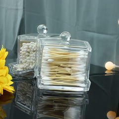 Clear Acrylic Pattern Box Makeup Cotton Storage Cosmetic Swabs Holder