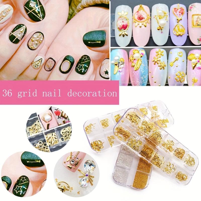 800pc Nail Charms Studs Beads Rivet Decals Moon Stars Set with Tweezers