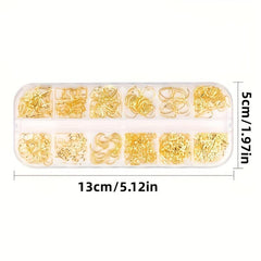 800pc Nail Charms Studs Beads Rivet Decals Moon Stars Set with Tweezers