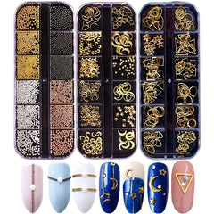 800pc Nail Charms Studs Beads Rivet Decals Moon Stars Set with Tweezers