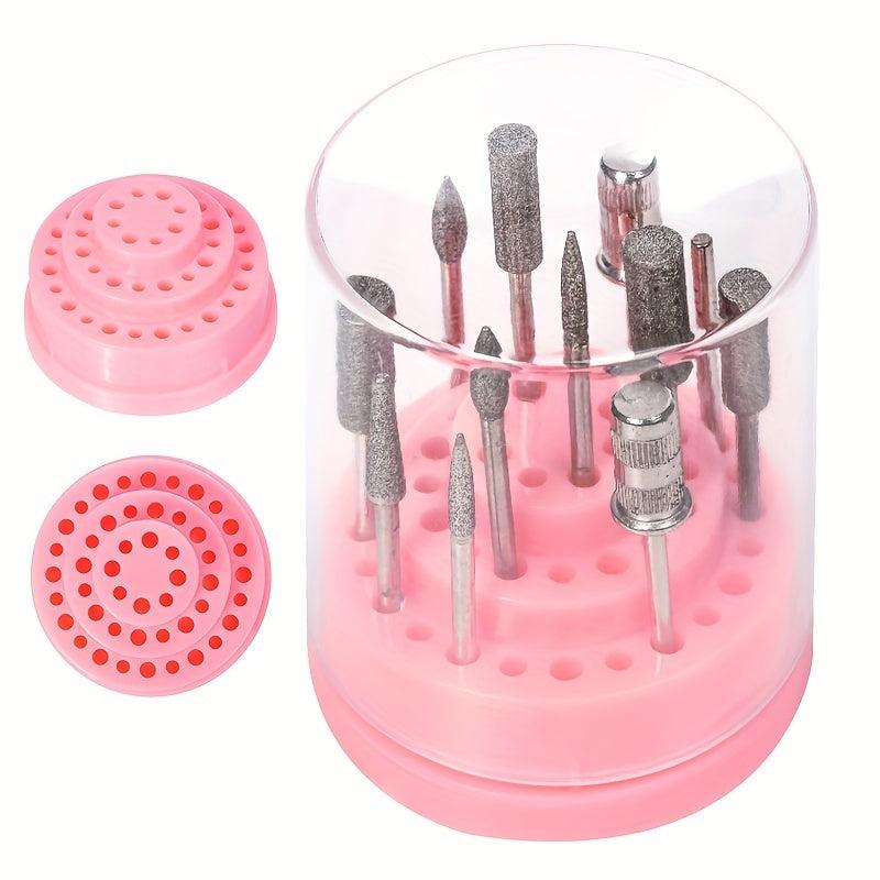 Nail Art Drill Bit Holder 48 Holes Acrylic Cover Box Exhibition Stand Displayer