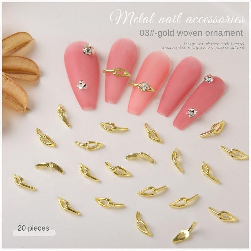20 pcs 3D DIY Nail Art Braided Twist Metal Ornaments Alloy Nail Accessories