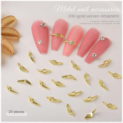 20 pcs 3D DIY Nail Art Braided Twist Metal Ornaments Alloy Nail Accessories
