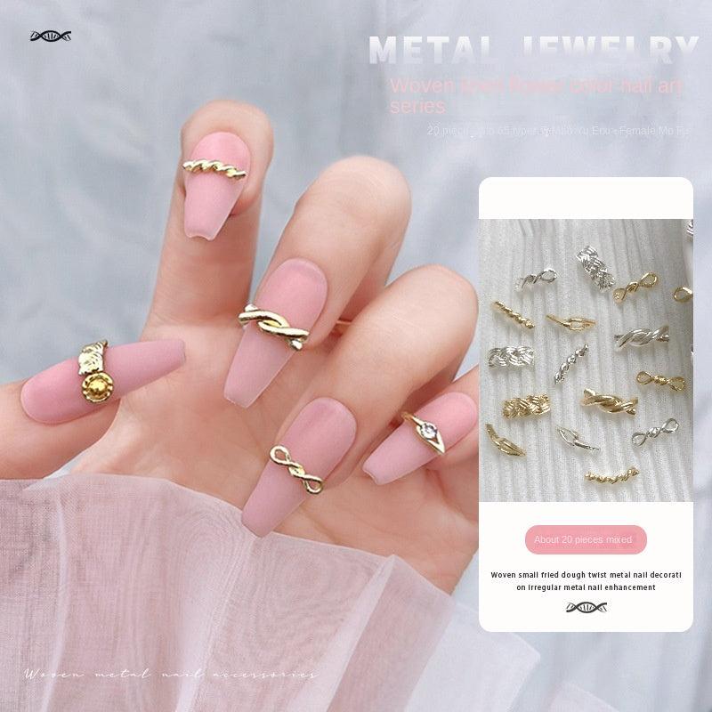 20 pcs 3D DIY Nail Art Braided Twist Metal Ornaments Alloy Nail Accessories