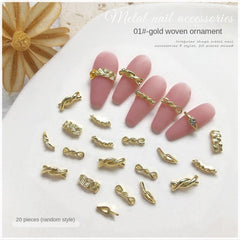 20 pcs 3D DIY Nail Art Braided Twist Metal Ornaments Alloy Nail Accessories