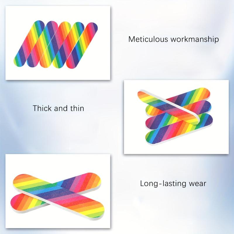 10 Pcs Rainbow Nail File For Toenails Manicure Polishing Rubbing Strip