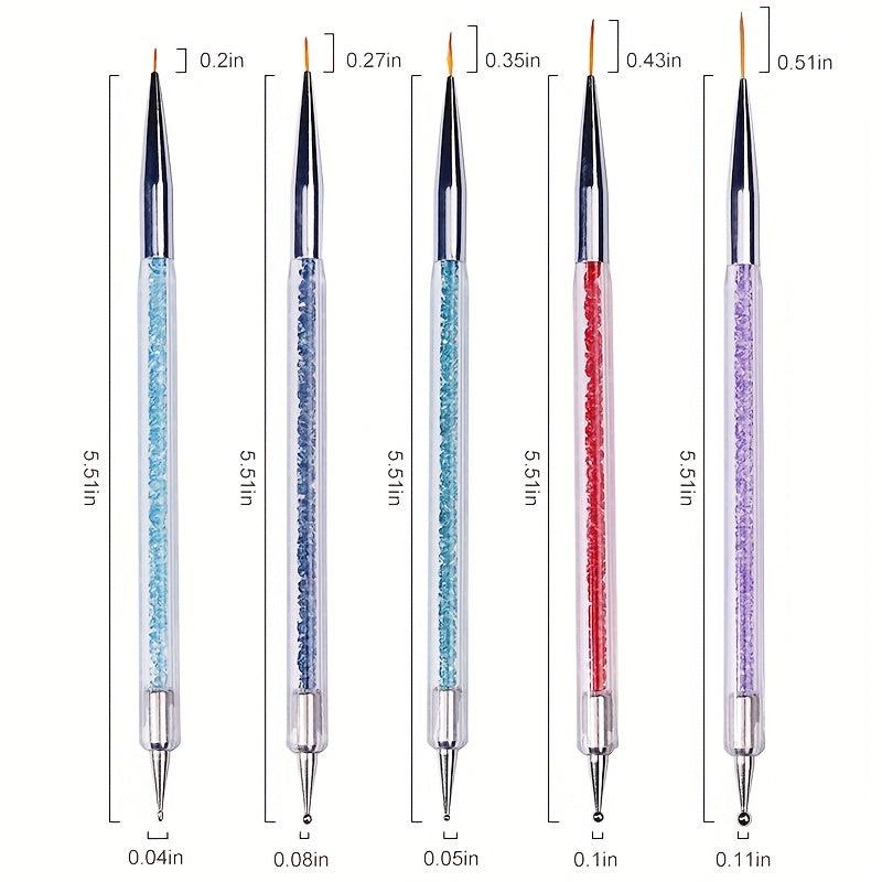 5 Double Ended Nail Art Brush Set for Salon Manicures