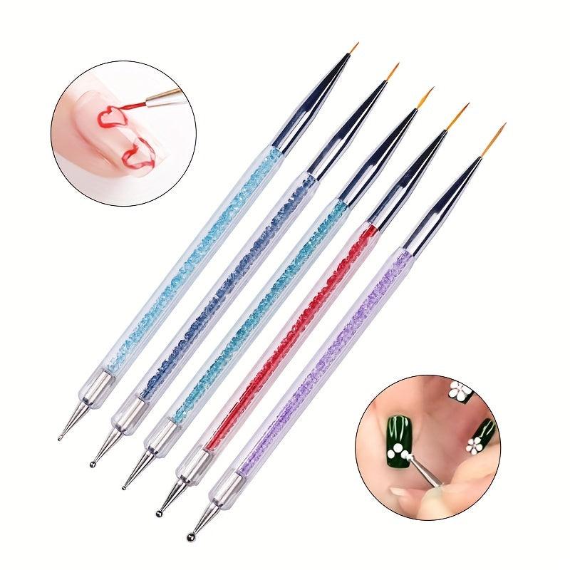 5 Double Ended Nail Art Brush Set for Salon Manicures