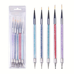 5 Double Ended Nail Art Brush Set for Salon Manicures