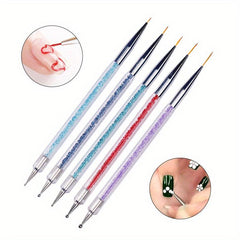 5 Double Ended Nail Art Brush Set for Salon Manicures