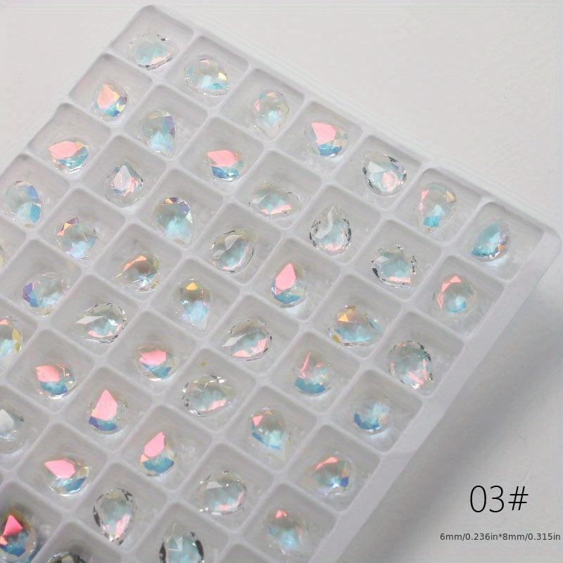 10pcs 120pcs Aurora Rhinestone Nail Art Charms Heart Square Crystal Gems