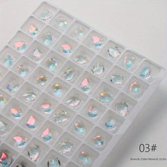 10pcs 120pcs Aurora Rhinestone Nail Art Charms Heart Square Crystal Gems