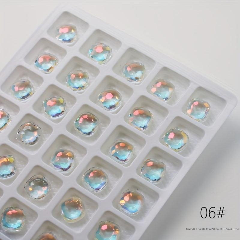 10pcs 120pcs Aurora Rhinestone Nail Art Charms Heart Square Crystal Gems