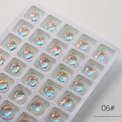 10pcs 120pcs Aurora Rhinestone Nail Art Charms Heart Square Crystal Gems