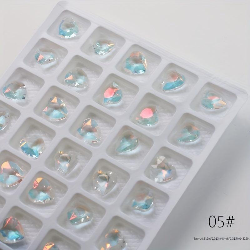 10pcs 120pcs Aurora Rhinestone Nail Art Charms Heart Square Crystal Gems
