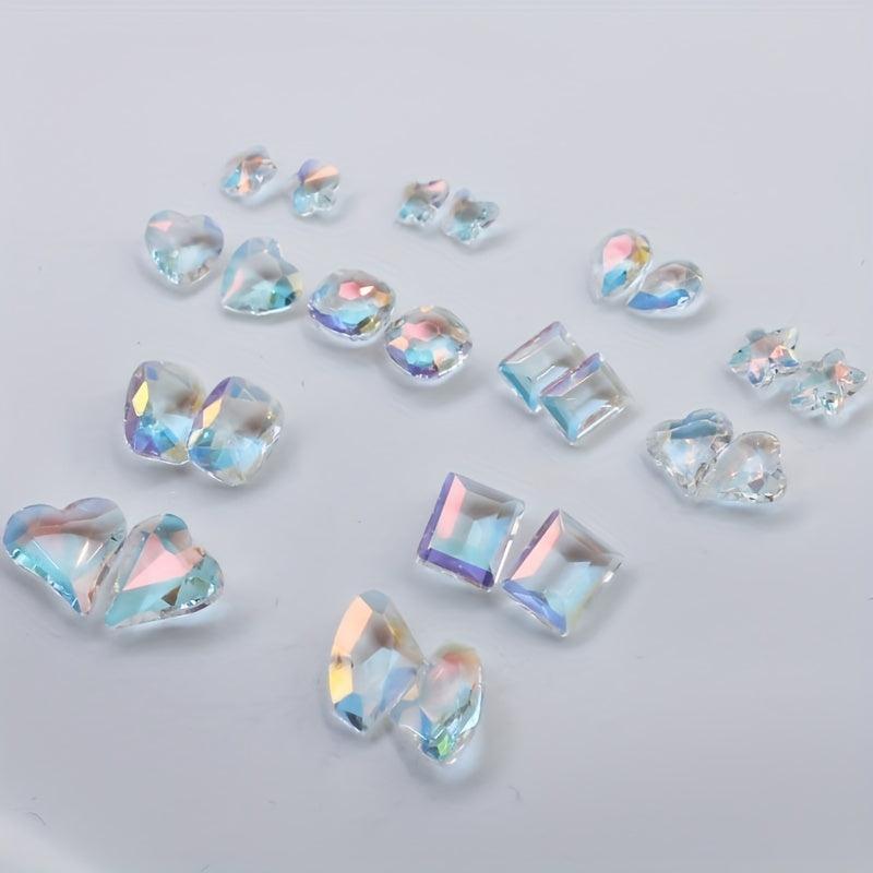 10pcs 120pcs Aurora Rhinestone Nail Art Charms Heart Square Crystal Gems