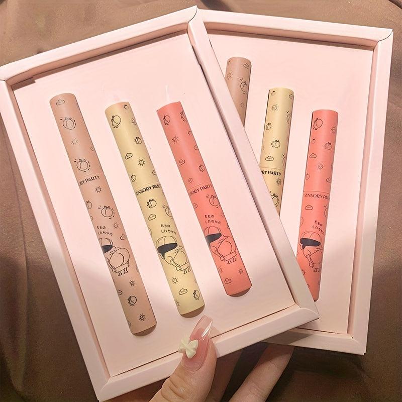 Sweet Fart Peach 3 Pcs Set Lipstick Lip Glaze Long Lasting Waterproof