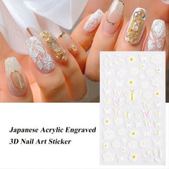 3D Embossed Flowers Nail Stickers Decals Lace Rose Nail Supplies DIY Acrylic