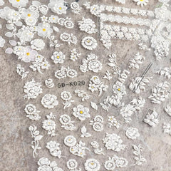 3D Embossed Flowers Nail Stickers Decals Lace Rose Nail Supplies DIY Acrylic