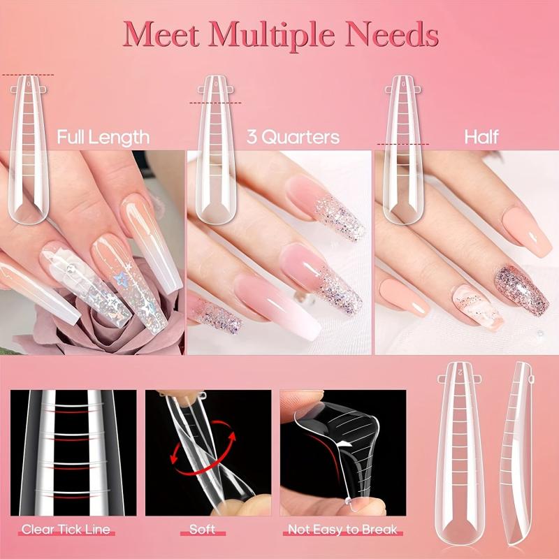 120pcs XXL Coffin Gel Nail Molds for Long Acrylic Extensions